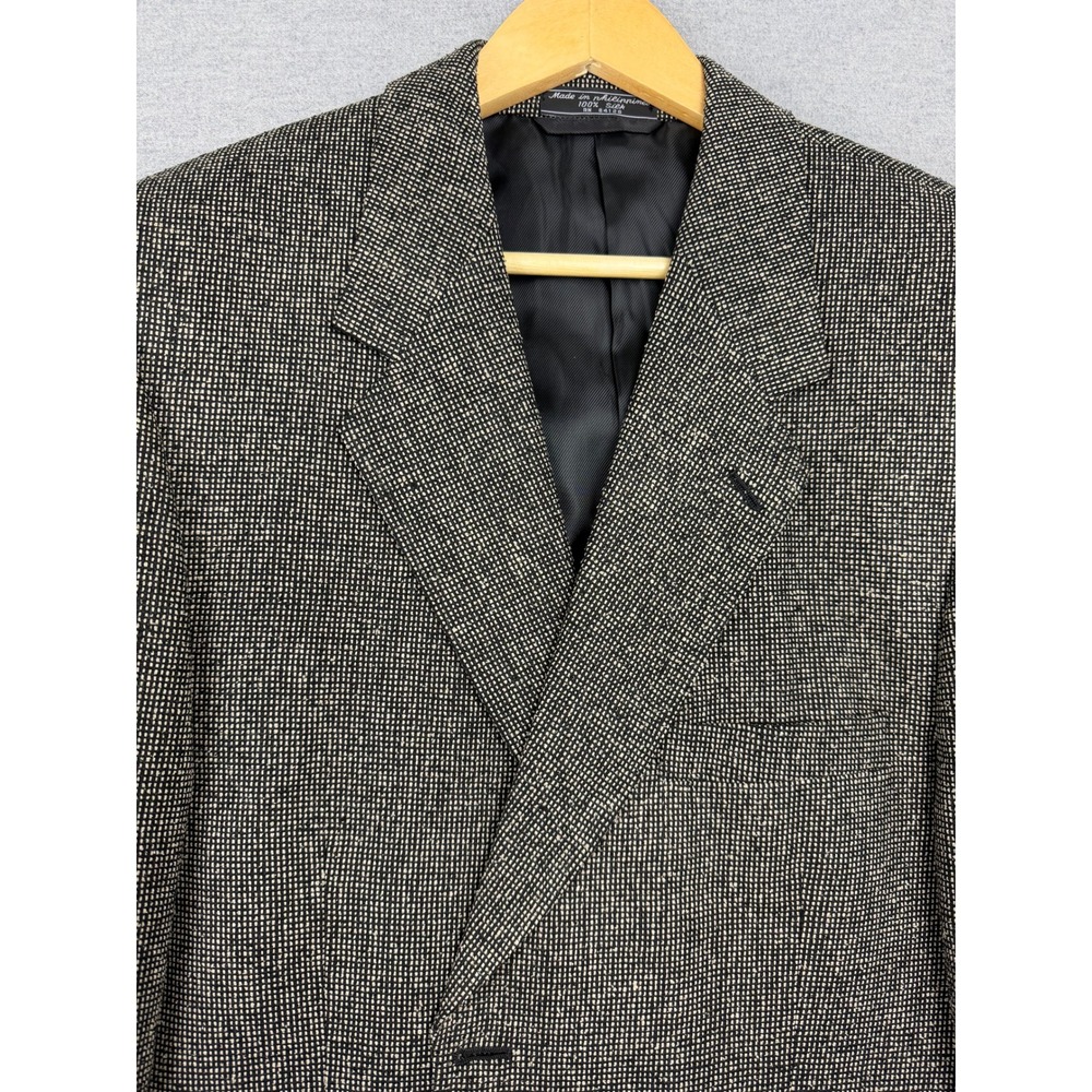 Barrington Mens 42S Blazer Sport Coat 100% Silk Micro Check Black‎ Tan 2 Button
